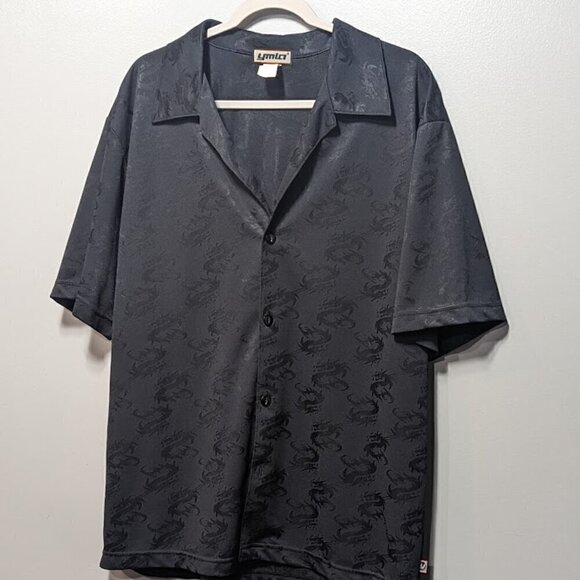 Vintage Y2k YMLA Button-Down Dragon All Over Print Short Sleeve Shirt Size L USA - Picture 2 of 4